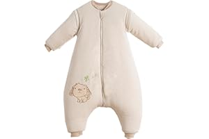 Chilsuessy Baby Winter Schlafsack mit Füßen und abnehmbar Langarm Pyjamas aus Bio Baumwolle kleine Kinder Schlafsack für Baby 1 bis 6 Jahre, Streifen Welpe/3.5 Tog Verdickt, S/Koerpergroesse 80-90cm