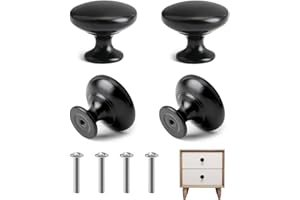 DOZYLIVE 4 Black Cabinet Door Knobs, Cupboard Door Handles Polished Chrome Door Knob 30mm Round Matte Mushroom Pull Handle with 4 Screws for Cabinet Cupboard Wardrobe Drawer Bedroom Bathroom Racks Furniture