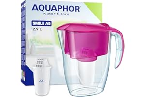AQUAPHOR Smile Caraffa Filtrante per Acqua + 1 filtro A5 (350L) - Brocca da Capacità di 2,9L - Ciclamino