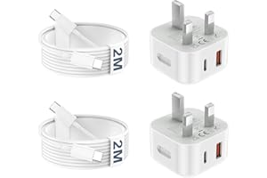 DIHINES USB C Charger for iPhone 17 16 15 Charger 20W Fast Charger USB C Plug and Cable, 2 Pack Type C UK Wall Phone Power Adapter USBC Lead for iPhone 17/16/15/Pro/Max/Air/Plus/iPad/Samsung S25 Ultra/S24/S23