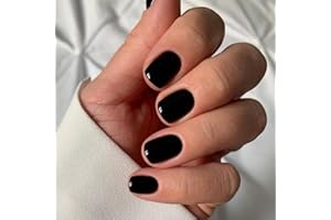 Sethexy Krótkie kwadratowe czarne sztuczne paznokcie błyszczące czyste kolory kolekcja wciskane paznokcie 24 szt. pełne pokrycie akrylowe przyklejane paznokcie dla kobiet i dziewcząt