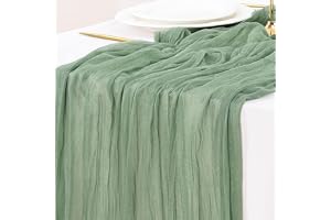 Socomi Sage Green Cheesecloth Table Runner Summer Boho Rustic Farmhouse Gauze 120 inch 10FT Cheese Cloth Runner for Wedding Party Baby Shower Birthday Home Decor Holiday Decorations
