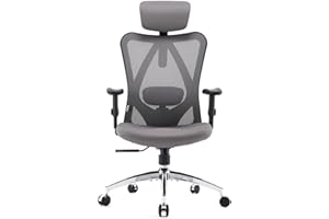 SIHOO Sedia da Ufficio, Sedia Schienale Alto ergonomica con Supporto Lombare per Poggiatesta e Bracciolo Regolabile, Schienale Alto in Rete, Portata Massima 150 kg(Grigio)