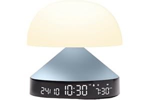 Lexon MINA Sunrise Despertar mañana brillante, simulador de amanecer y atardecer, 5 sonidos naturales, lámpara de noche LED luz nocturna y luz de luz - Azul claro
