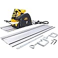 TOUGH MASTER Plunge Saw Track with 2 x 700mm Guide Rails Clamps & Connector Cutting Disc 1400W Powerful Cutter Bench Saw Circular Saw 57mm - 90° and 47mm - 45°