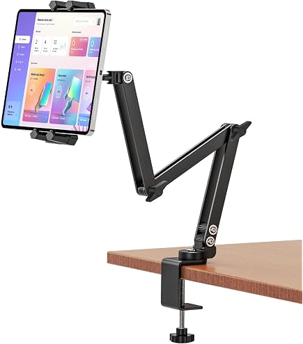 Support Tablette Réglable Avec Pince - Rotation 360°, Hauteur Ajustable, Compatible 4.7 à 12.9 Pouces - 6