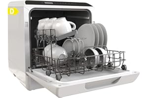 HERMITLUX Hermilux Mini Lavastoviglie da Tavolo 5 Coperti - 75°C Baby Care, 5L Serbatoio, 360° Lavaggio, Senza Finestra di Vista, Installazione Semplificata - Ideale per Campeggio, Cucina, Ufficio