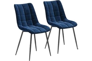 WOLTU Chaises de Salle à Manger Lot de 2, Chaise de Cuisine Assise rembourrée en Velours épais Pieds en métal,Bleu BH142bl-2