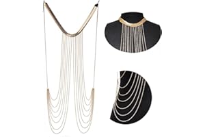 GMYIAK KöRperkette füR Frauen,Mehrlagige Quasten-KöRperkette,Sexy KöRperketten-Schmuck,GläNzendes Gold,Geeignet füR Bikini,Partys