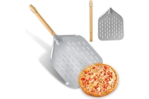 Aurinovellia Pelle à Pizza Perforée, Professionnelle Pelle à Pizza avec Poignée, Coupe à Pizza en Acier Inoxydable, pour la Cuisson de Pizzas, Pain, 39×30.5 cm, Longueur totale 74 cm