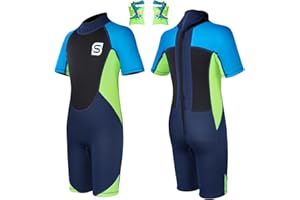 Summshall Kids Wetsuit with Arm Bands 2.5mm Shorty One Piece Child Wetsuits UV Protection Back Zip Thermal Swimsuits for Boys Girls Keep Warm Stretch Diving Suit for Water Sport