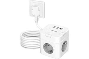 SUDEERY 6 w 1 kostka zasilająca z USB C, 3-krotne gniazdko Cube, płaska wtyczka z pojedynczymi przełączanami, kostki z kablem 4 m, do biura, domu, podróży (biała)
