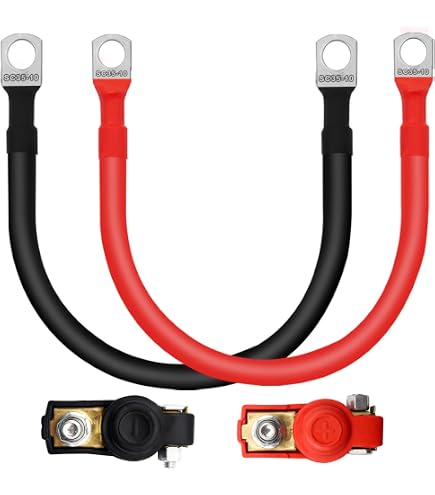 FONGKNOX Cavo Batteria In Rame 50 Cm – 5 AWG (16 Mm²) Con Capicorda M8 – Rosso E Nero – Per Auto, Barche, Camper, Impianti Solari