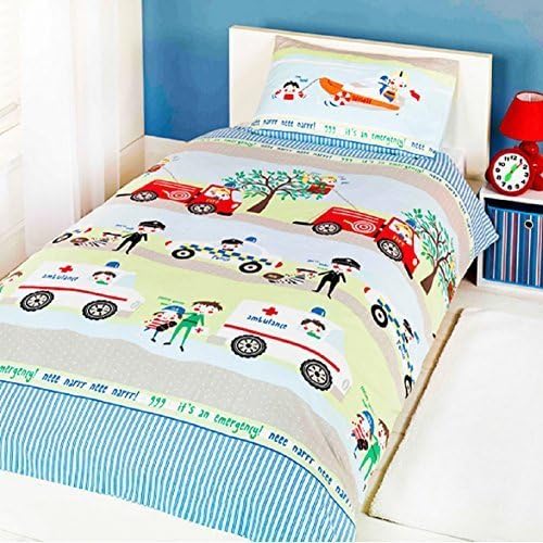 Emergency Vehicle Children's Rotary Single Duvet Quilt and Pillow Case Bedding Set