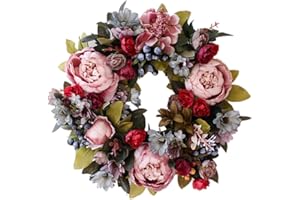 WACAR Door Wreaths Spring Summer Wreath All Season Artificial Peony Wreaths for Front Door Outdoor Window Wall Garden Wedding Festival Party Home Decoration