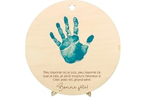 nagu® Grand-père souvenir en bois. Empreinte main pied bebe fête des pères. Cadeau pour les grands-parents. Souvenir à accrocher en bois de 20 cm. Idée cadeau originale fête des pères bébé