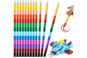 BELUGSIN 12 Pezzi Pastelli per Bambini Impilabile Pastelli Impilabili Colorati Pastelli Per Bambini Assemblabili e Deformabili per Cancelleria Scuola Creativo Regali per Feste di Compleanno