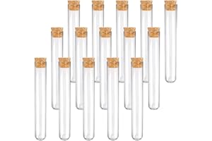 JIADEXIN 15 Pièces Tubos de Ensayo Transparente - Tubo Ensayo con Tapones de Corcho Probetas Plastico Reutilizables para Laboratorio, Manualidades de Bricolaje, Semillas, Especias, Líquidos, Dulces