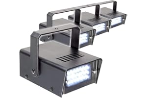 BeamZ LED Mini Strobe Light Set - 4 Portable Disco Lights with 24 Bright LEDs, Adjustable Flash Speed Control, DJ Party Strobe Effects, Ideal for Discos, Raves, Halloween & Events