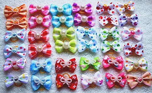 Yagapet 50pcs/lot Hot Selling Pet Dog Hair Bows Topknot Mix Pearls Rubber Bands Bows Pet Grooming Products Mix Colors Varies Colors Pet Hair Bows
