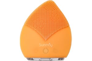 SUNMAY Leaf Spazzola Pulizia Viso Silicone con Funzione di Memoria, Timer e Silicone Extra Morbido per Smalto e Scrub Viso, Anti-età Impermeabile Detergente per il Viso (Arancia)