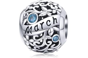 Lorrifal Ciondoli Originali in Argento Sterling 925 con Zirconia Cubica Pietra di Nascita Charm Portafortuna Adatti per bBraccialetti Pandora, Collane e Gioielli Perfetti per Compleanno