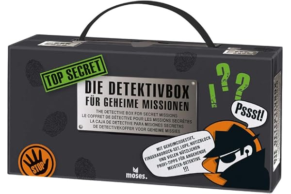Moses Top Box 30711 Boîte de détective 12 en 1 pour équipement d'agents Secrets Noir