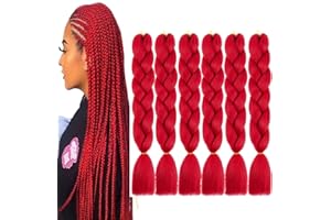 SHANGXIU Treccine African extension Rosso 6 Pack 24 Pollice Ombre Jumbo Braids kanekalon hair extension per trecce Treccia Sintetici Intrecciare I Capelli Crochet (Rosso)