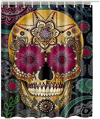 Retro Flowers Skull Custom Bath Curtains Waterproof Polyester Shower Curtain 150cm X 180cm