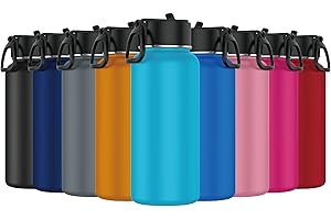 Mi Ko Mi Ka Botella de Agua de Acero Inoxidable - Botella Térmica Reutilizable Deportiva | Sin BPA | Mantiene Frio y Calor | Termo y Hermética - A Prueba de Fugas (1 Litro, Turquesa)