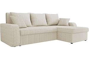 ‎MIRJAN24 Mirjan24 Ecksofa Kristofer Cord, Design Eckcouch, Couch mit Schlaffunktion, Zwei Bettkasten, Wohnlandschaft, Bettfunktion L-Form Sofa, Ottomane universell (Poso 100)