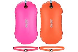 JOTO 2 Pack Swim Buoy Waterproof Inflatable Dry Bag Swim Safety Float, 8 oz Ultralight Swim Float for Water Sports Open Water Swimmers Triathletes Kayakers Snorkelers