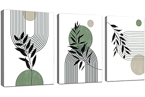 WENGTIAO 3 Pièces Boho Abstraite Ligne Géométrique Tableau Decoration Murale Encadré Toile Peinture Minimaliste Vert Sauge Plantes Botaniques Decoration Murale Salon Maison Deco Chambre 40x60cmx3