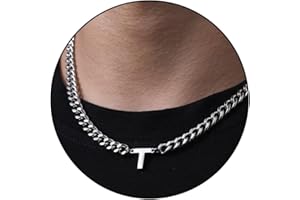 HAYOUWAY Mens Initial Necklace Silver Cuban Link Chain A-Z Letter Necklace Gifts for Men Him Boys Silver Chain Mens Gifts for Dad Son Brother Boyfriend Husband Anniversary Fathers Day Birthday Gifts