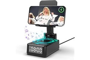 WAMGRA Enceinte Bluetooth Portable 5 en1,Reveil Matin,Chargeur sans fil,Support pliable pour téléphone portable Bureau,Idee Cadeau Homme Anniversaire,Original utile Cadeau pour Homme,Femme,papa,Ado,collegue