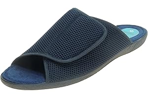 CALZADOS ROMERO ALBEROLA. Zapatilla de Casa en Rejilla de Nailon para Hombre. Punta Abierta y Ajuste con Velcro para Varios Anchos.