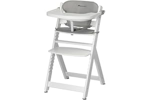 BEBECONFORT BEBE CONFORT Timba Krzesełko z Poduszką, 6 Miesięcy — 10 Lat, do 30 kg, Krzesło Dziecięce, Zdejmowana Taca, Regulowane Siedzisko i Podnóżek, 3-punktowa Uprząż, Pasuje do Timba Baby, Biały i Jasnoszary