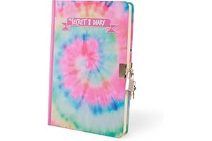 ‎I-TOTAL I-TOTAL® - Geheimes Tagebuch mit Metallschloss und zwei Schlüsseln/Geheimes Tagebuch mit Punktrastern, Tagebuch für Geheimnisse, weißes Papier (Tie Dye)