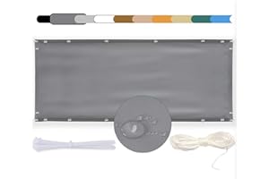 MEEYI Balkon Sichtschutz 90x150cm Balkon seitenmarkise Balkonabdeckung Balkonverkleidung Wind-und UV-Schutz Wetterfest mit Kabelbinder Ösen Seil, für Balkongeländer, Terrasse & Garten Grau