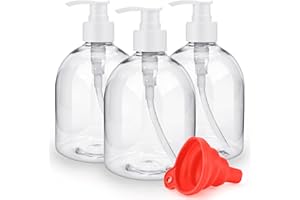 WIKSITE 3PCS Plastik Seifenspender, 500ml Leere Pumpflasche Nachfüllbare Shampooflaschen mit Silikon-Trichter & Etiketten Lotionspender Leer Flaschen für Küche Bad Flüssigseife Shampoo Conditioner Duschgel
