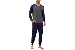 Aseniza Pijamas Hombre Invierno Algodón Suave Ropa de Dormir con Bolsillos Dos Piezas