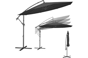 SONGMICS GPU116G01 Parasol, Cantilever Parasol, 300 cm D, with Stand, Sun Protection Balcony, Balcony Umbrella, UV Protection UPF 50+, with Crank for Opening and Closing, for Patio, Garden, Grey