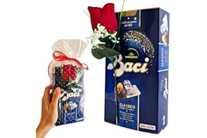 MY COMPANY Baci Perugina Bijou Regalo di Natale - 200gr Cioccolatini Perugina + Rosa Rossa Artificiale (CLASSICO FONDENTE LUISA)
