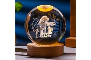 Besot Laser Gravierte Sternzeichen Kristallkugel Miniatur 3D Kristall Handwerk Dekoration Glas Kugel Dekoration Zubehör Geschenk (Leo, 3.15 Inches)