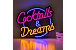NELUX Cocktails and Dreams - Luces Neón LED Bar o Pub Decorar Pared y Barra, Letrero Luminoso LED Decoración Taberna Cervecería, Cartel Luz LED Bar Restaurante. Incluye mando a distancia y Adaptador