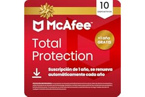 McAfee Total Protection para 10 dispositivos (hasta 2026)| Exclusivo de Amazon | Antivirus,VPN | Suscripción de 1 año con renovación automática +1 año adicional de protección GRATIS | Descarga digital