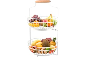 ANNTIM Cesta de Frutas de 2 Niveles, Fruteros de Cocina 2 Pisos, Cesta de Cocina para Frutas y Verduras, Negro Frutero 2 Pisos para Cocinar, Verduras, Aperitivos y Pan