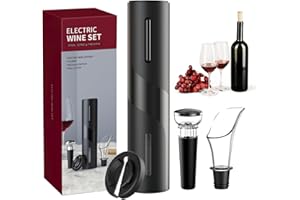 KEYQUEEN Cavatappi Elettrico per Vino, 4 In 1 Apribottiglie Elettrico Professionale Apribottiglie Automatico Vino con Tagliapasta Stagnola Tappo del Vino di Vuoto Versatore per Famiglia Festa Sala Pranzo(Nero)