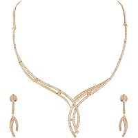 Ratnavali Jewels Women's Gold Tone Cubic Zirconia U-Shape Necklace & Earrings Set - Bridal & Wedding Jewelry RV3202 - View #10