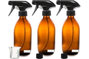 NOMARA ORGANICS MADE WITH LOVE Nomara Organics Amber Glass Spray Bottles 300mL, 3 Pack- BPA Free, Refillable, Reusable Pump Containers for Organic Beauty or Kitchen, Bathroom Cleaning Products.